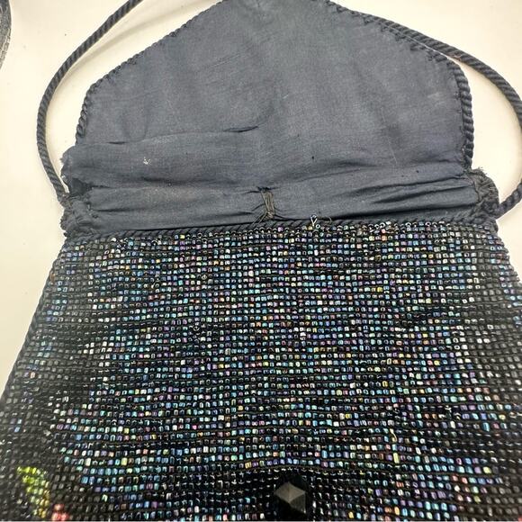 Vintage Retro style Fabric Beaded Black & Floral Evening Handbag VTG Retro 1950s - Picture 7 of 10